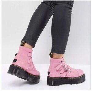 Pink Suede Dr. Martens x Lazy Oaf Platform Boots